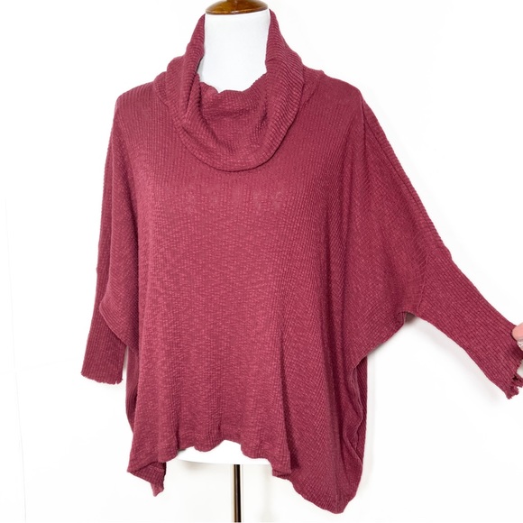 Free People Split Back Cowl Neck Dolman 3/4 Sleeve Oversized Ribbed Knit Top - Picture 7 of 12